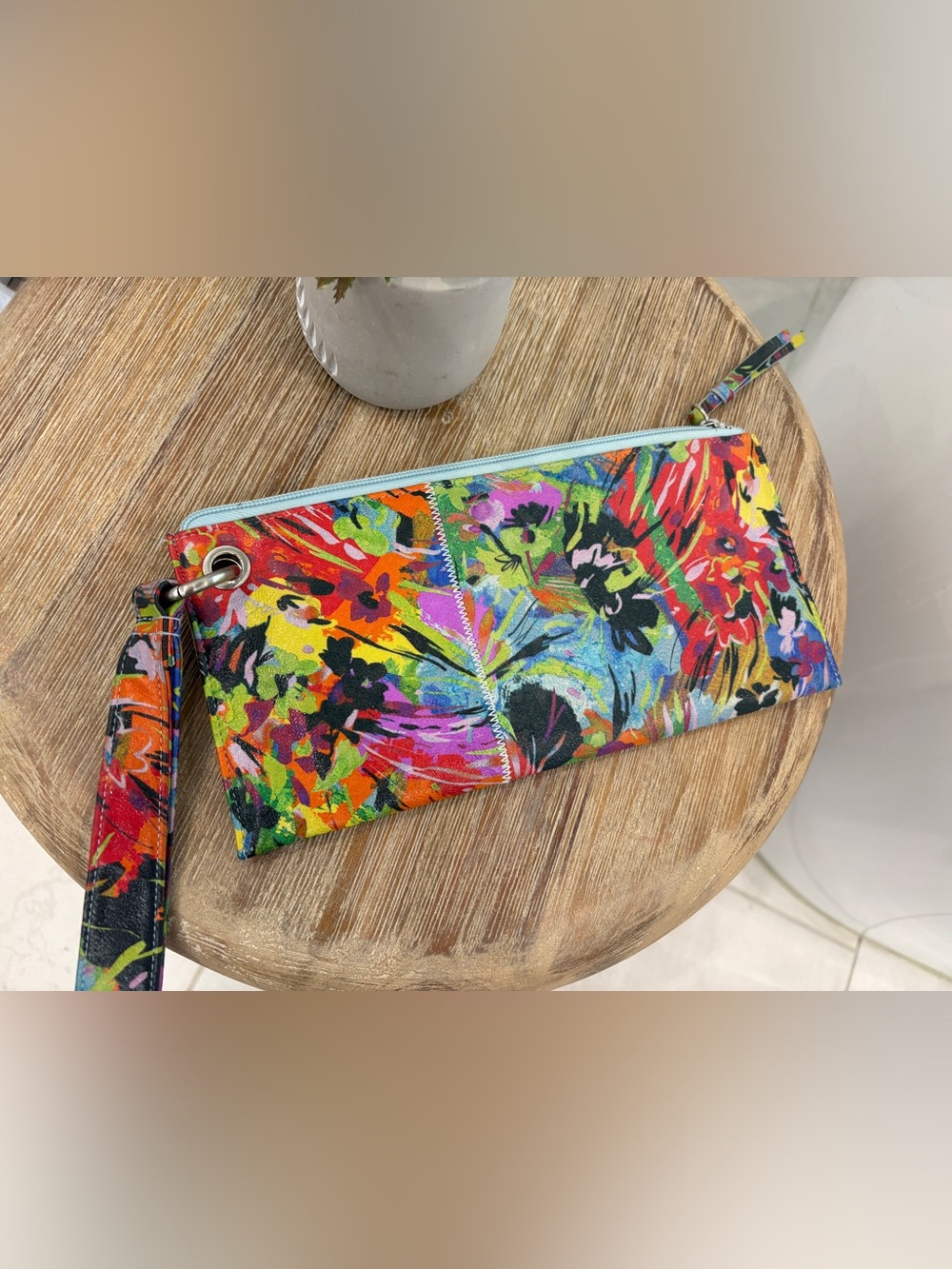 Hobo International Colorful Floral Print leather Wristlet Clutch
